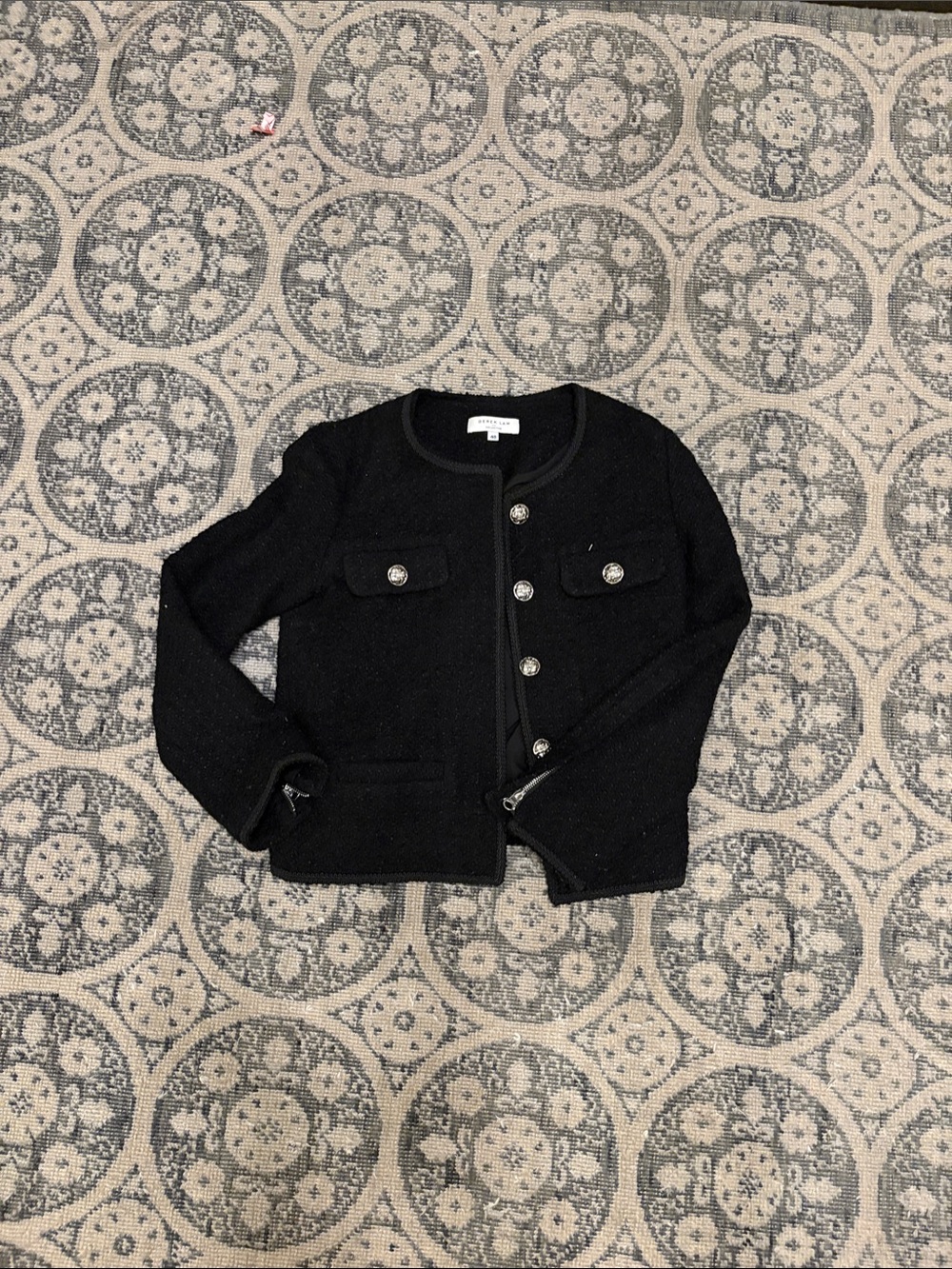 Derek Lam Black Tweed Textured Snap-Front Jacket